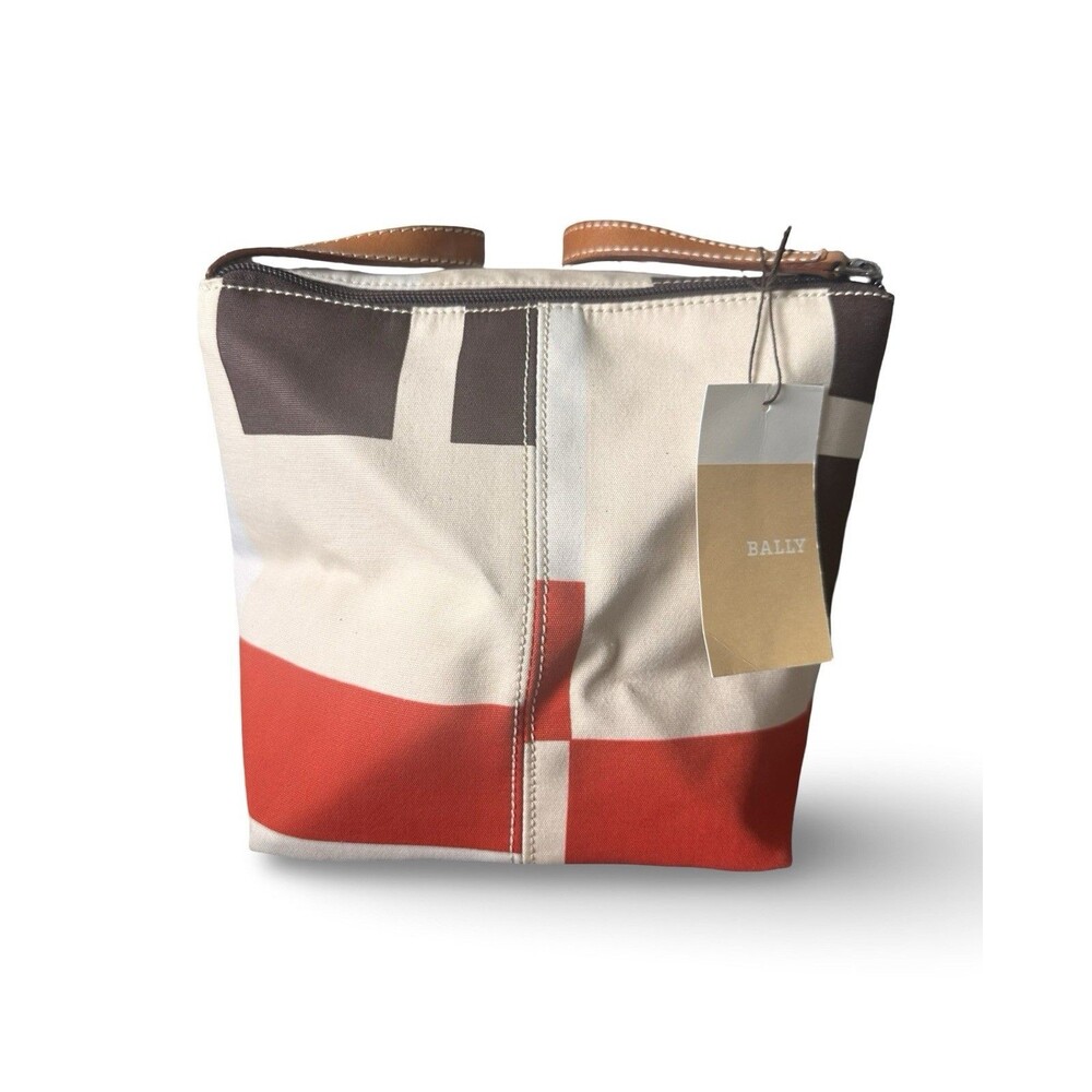 Bally canvas hand bag geometric square shape with original tag Orange/red, brown